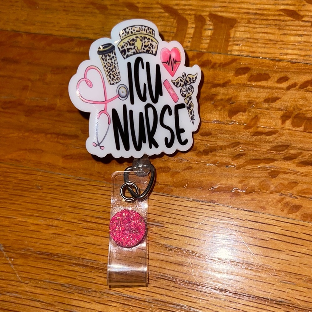 Badge Reel Unisex OS Multicolor ICU Nurse Leopard Print Retractable